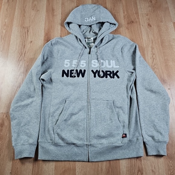 Vintage Triple Five Soul Hoodie Mens Medium Gray Spellout Logo Full Zip Y2k 555 - Picture 1 of 9
